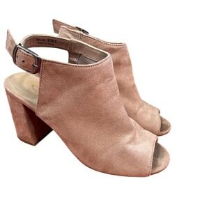 CL by Laundry Blush Pink Suede Peep Toe Slingback Block Heel Sandals Chic Boho 6